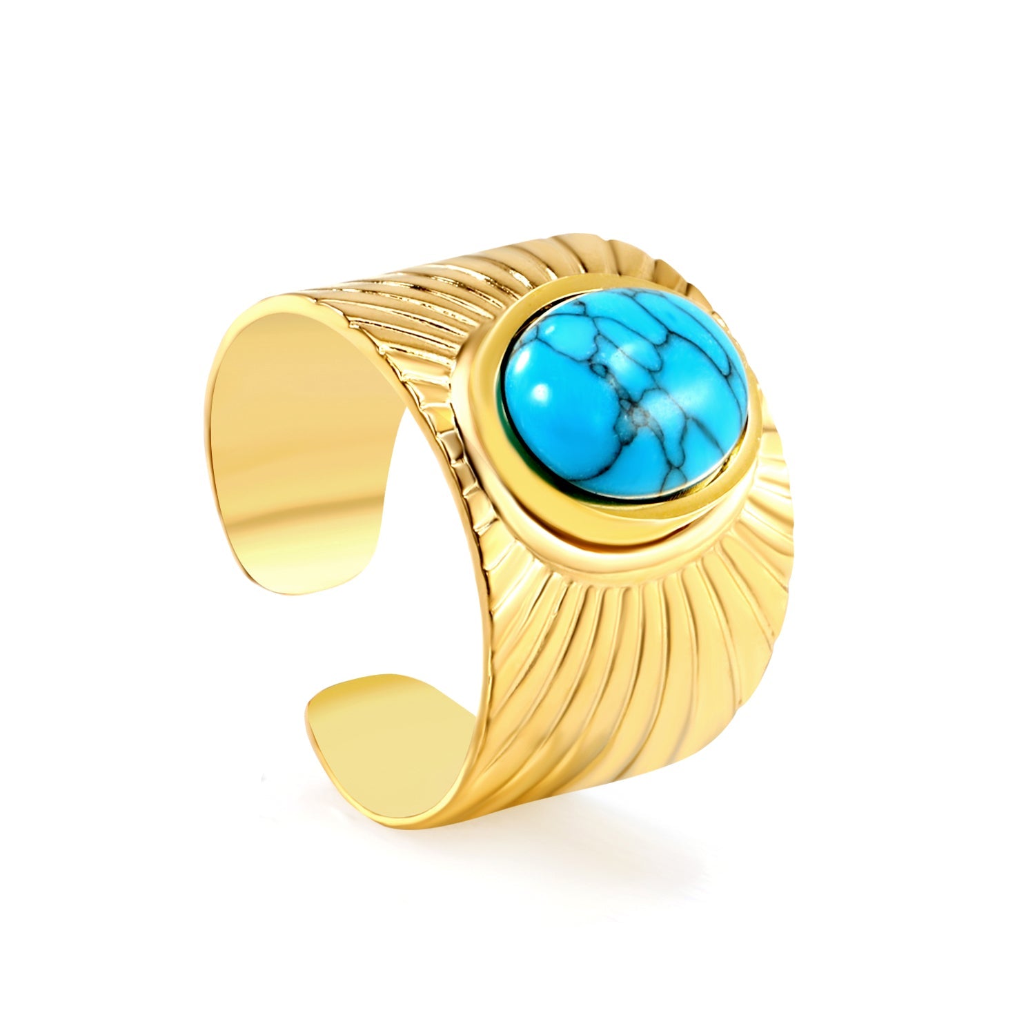 Height 14.2mm Round turquoise stone on bezel opening ring Gold color asonjewelry